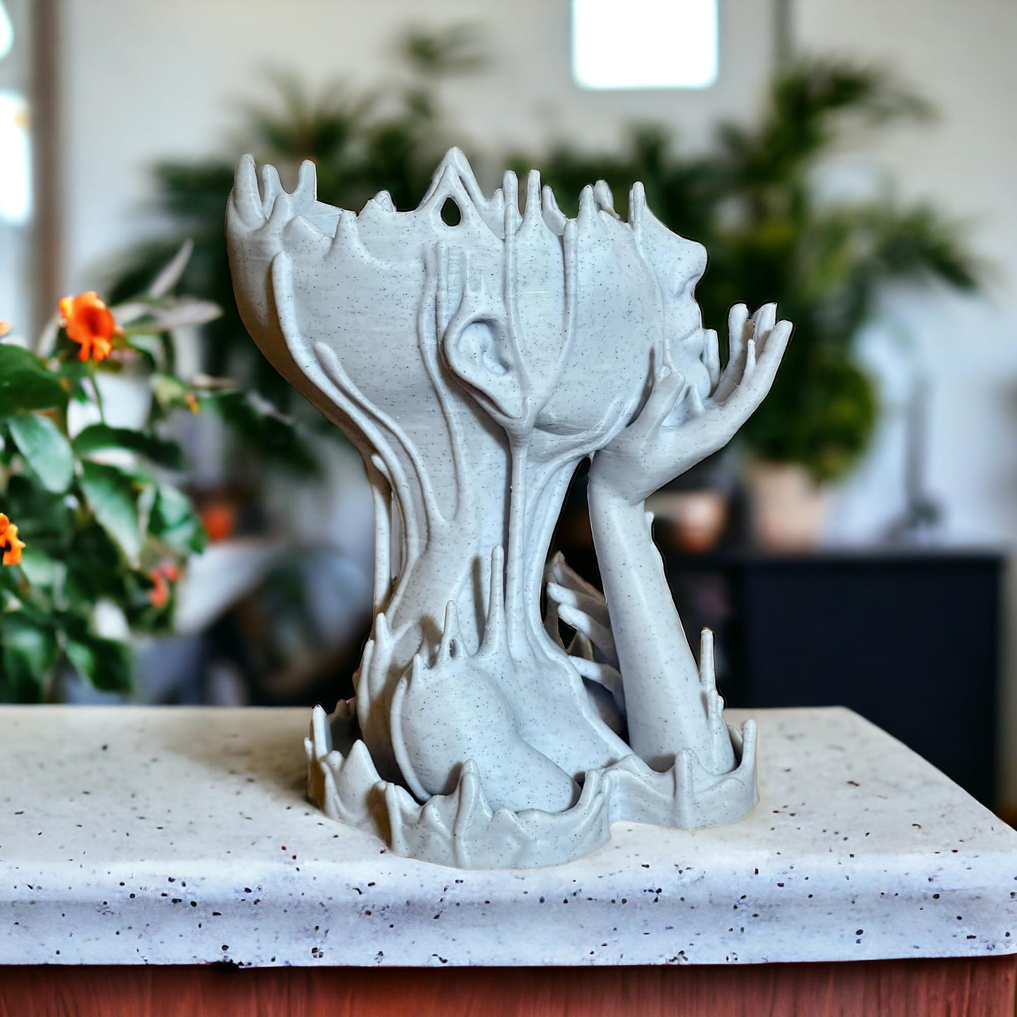 Woman Head Planter face Flower Pot Melted Sculpture Art Girl Succulent Plant Lover/with-Drainage Hole houseplants and drip Tray Included [Marble Stone Color]
