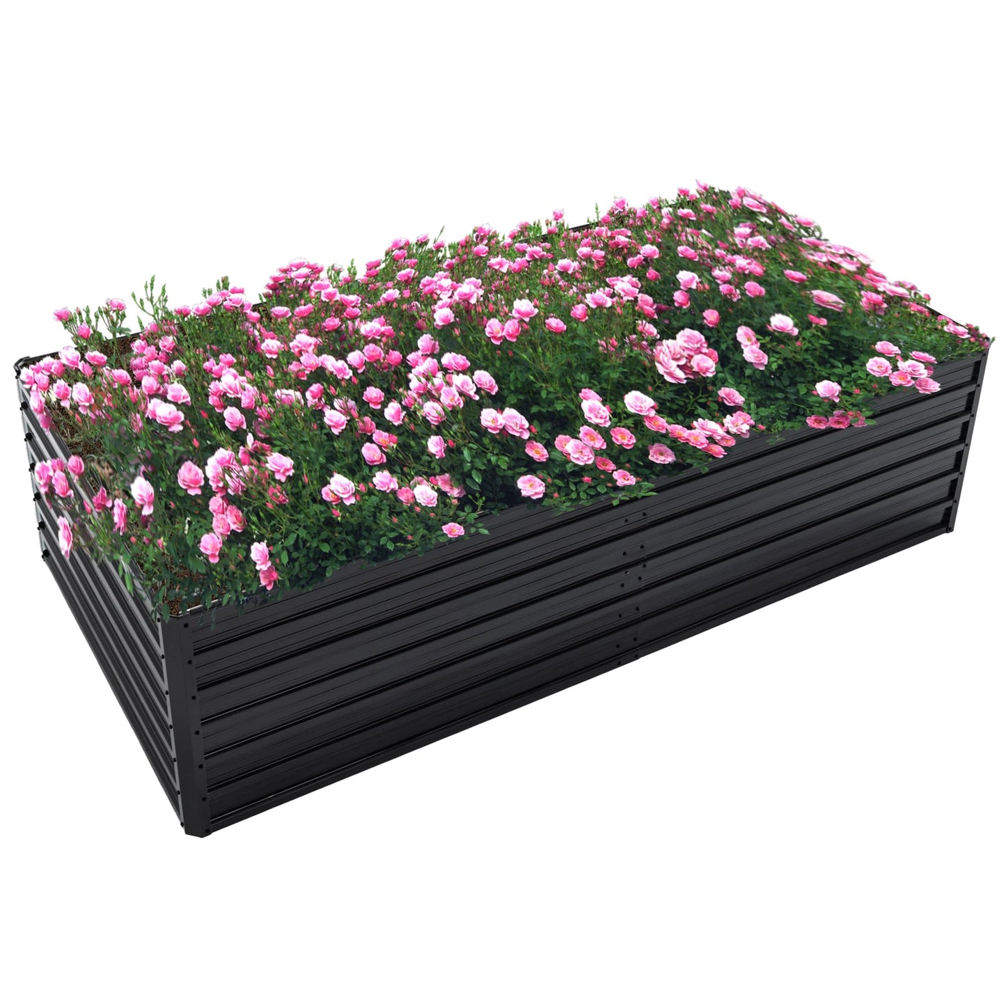 Thanaddo Galvanized Raised Garden Bed 8x4x2ft Outdoor Planter Box Galvanized Steel Garden Bed Kit for Vegetables, Flowers, Herbs and Succulents Black
