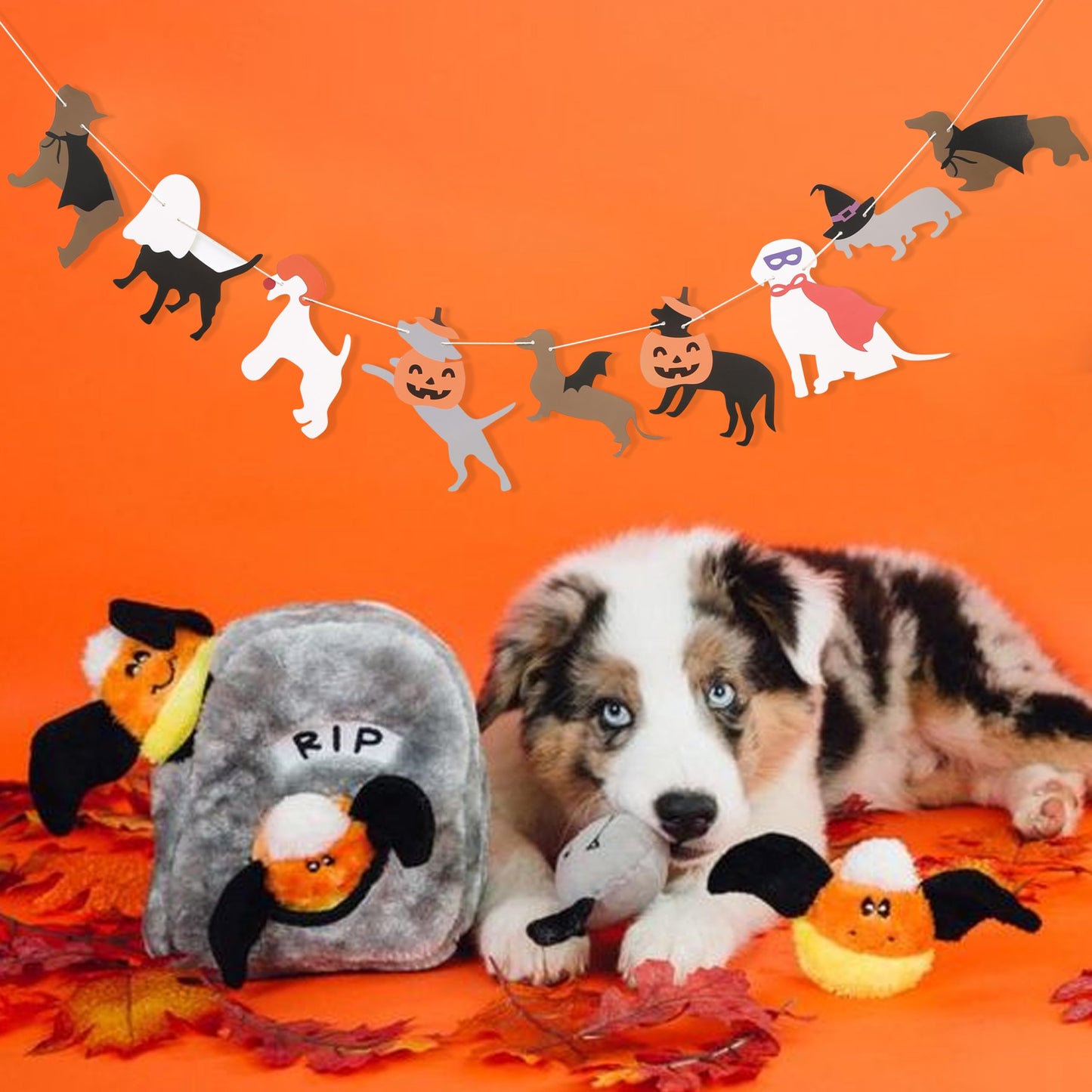 Halloween Dog Garland - Spooky Dogs Banner, Cute Witch Hat Pumpkin Puppy Dog Hanging Banner, Puppy Theme Wall Decor