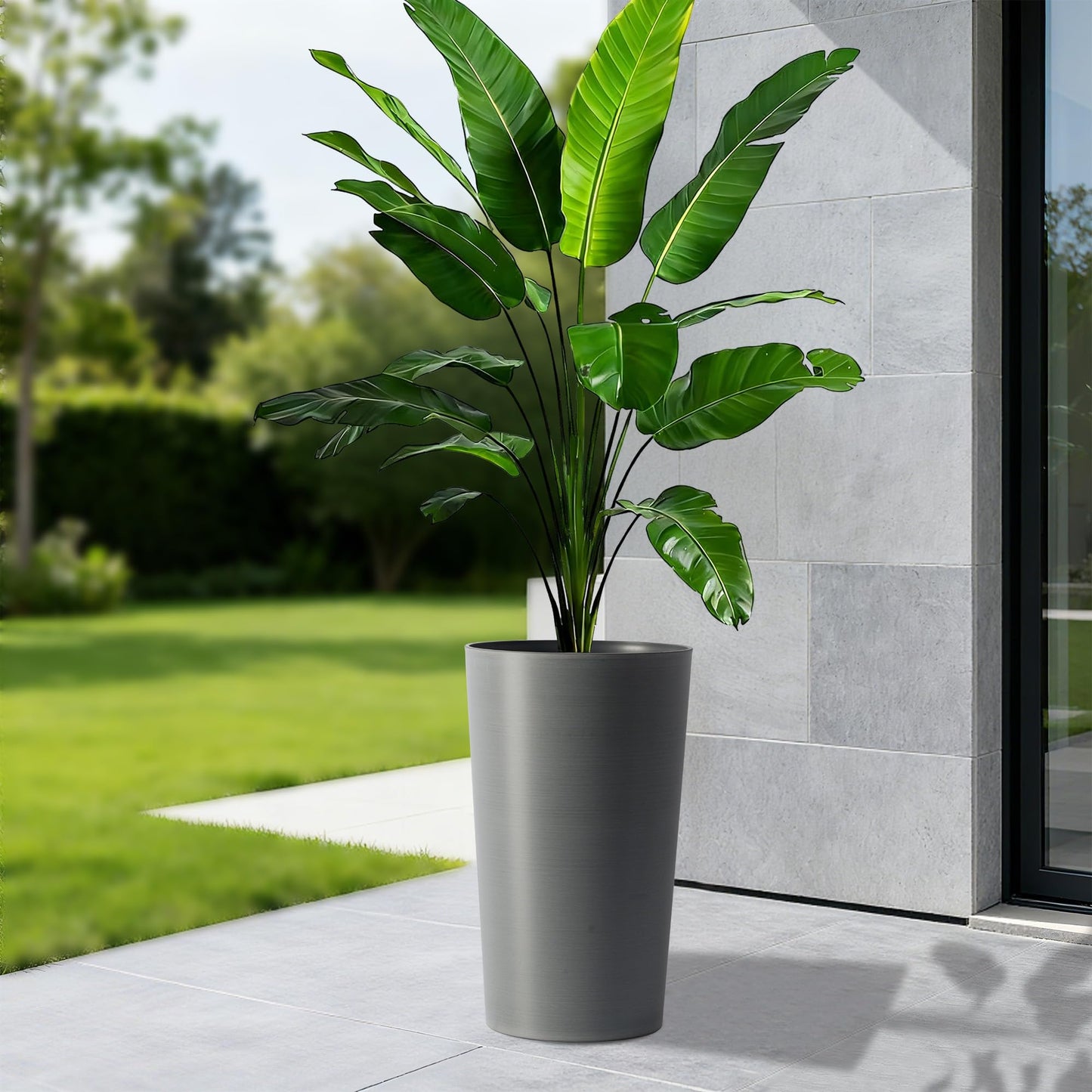 GDFStudio 21.7" Tall Planters Set of 2, Large Planter Pots with Drainage Holes, UV and Crack Resistant, Modern Matte Finish for Indoor Outdoor Balcony Patio Garden, Grey