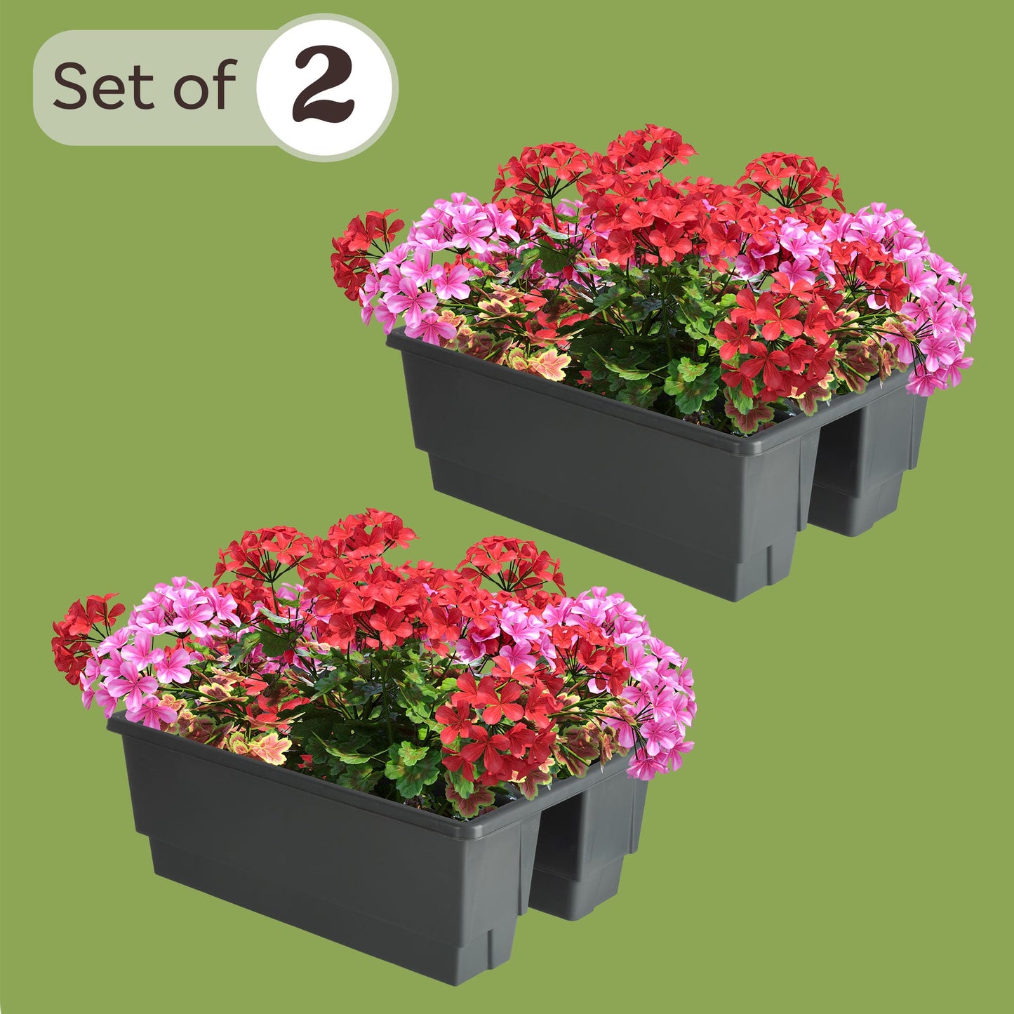 Pure Garden Railing Planter - 20.75-Inch Flower Box with Drainage Insert - 6-Gallon Outdoor Planter Box - Deck, Porch, or Balcony Planter (Gray)