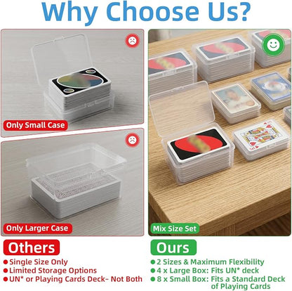neotidy Playing Card Storage Box Set of 12, Clear Plastic Playing Card Cases Organizer with Snap Lid, Mixed Sizes Card Game Storage for UN* Cards, Standard Decks, Trading Cards, Card Game Holder Case