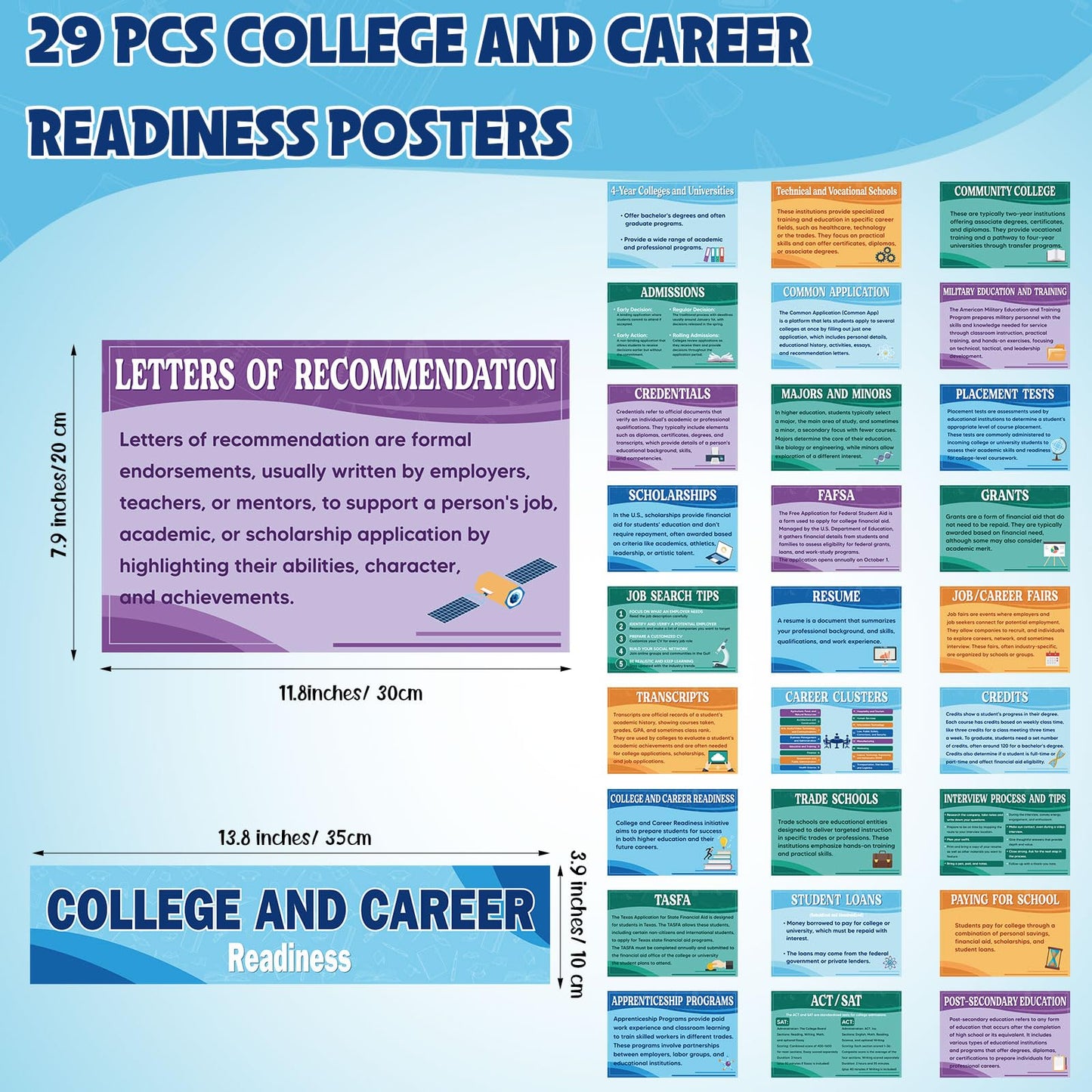 Outus 29 Pcs College and Career Readiness Posters Bulletin Board Kits for High School Classroom Decorations College Jobs and Career Interactive Bulletin Board Set Higher Educational Poster (Boho)