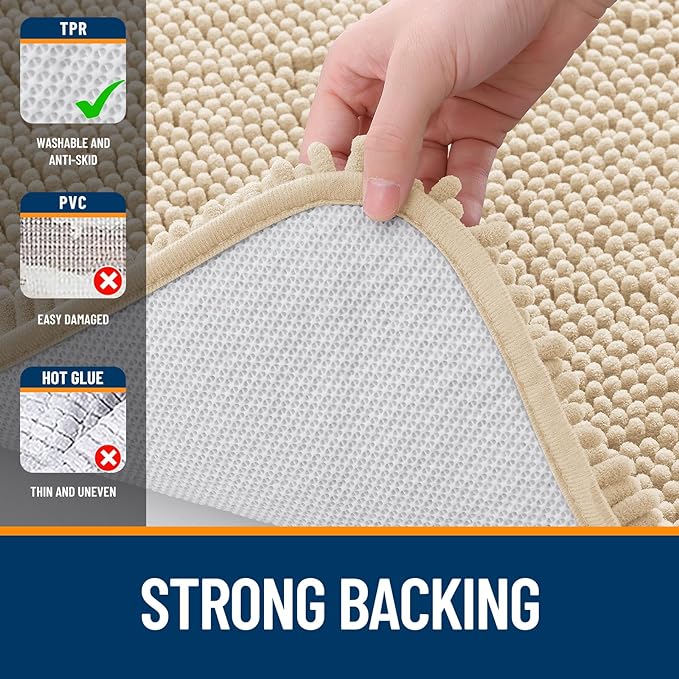 OLANLY Large Bathroom Rugs 59x35, Extra Soft Absorbent Chenille Bath Rugs, Rubber Backing Quick Dry, Machine Washable Bath Mats for Bathroom Floor, Tub and Shower, Home Decor Accessories, Beige