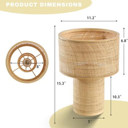Booniture Handwoven Table Lamp, Boho Bedside Lamp with Linen Shade, Bamboo and Rattan Woven Desk Lamp for Bedroom Living Room Nightstand