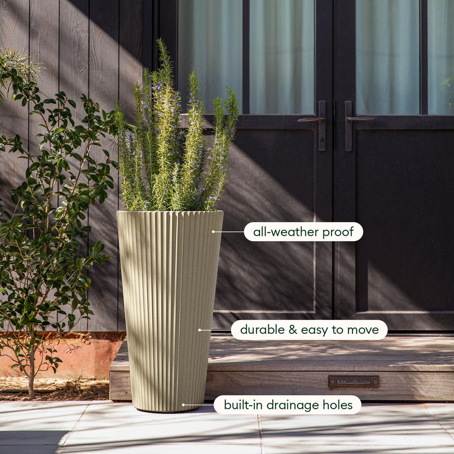 Veradek Demi Series Tall Planter for Porch, Patio, Backyard | Durable Plastic-Stone Composite Material | Modern Décor for Tall Plants, Grasses