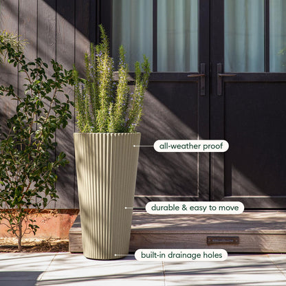 Veradek Demi Series Tall Planter for Porch, Patio, Backyard | Durable Plastic-Stone Composite Material | Modern Décor for Tall Plants, Grasses