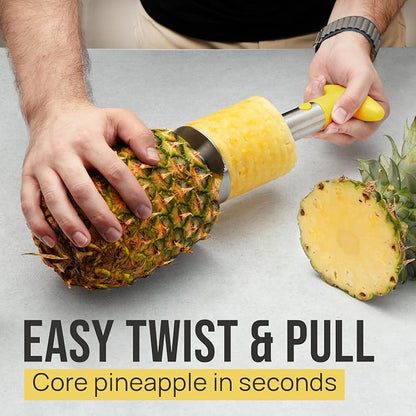 Zulay Kitchen Pineapple Corer and Slicer Tool – Stainless Steel Pineapple Cutter with Eye Remover Tool – Ergonomic Handle & Easy Core Remover – Reinforced Heavy-Duty Blade – Yellow