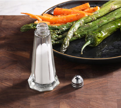 New Star Foodservice Glass Tower Salt and Pepper Shakers, 1 oz Set of 12, Clear Glass Shakers with Stainless Steel Tops for Restaurants and Tabletop Use