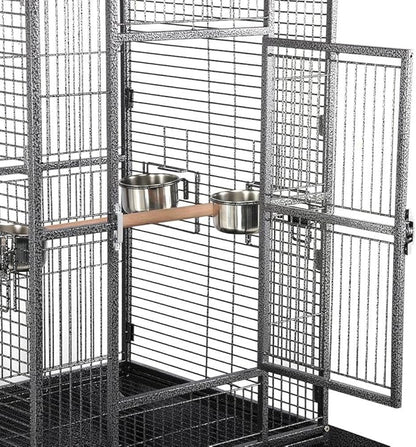 Topeakmart 68-inch Wrought Iron Play Top Large Bird Cage, Black