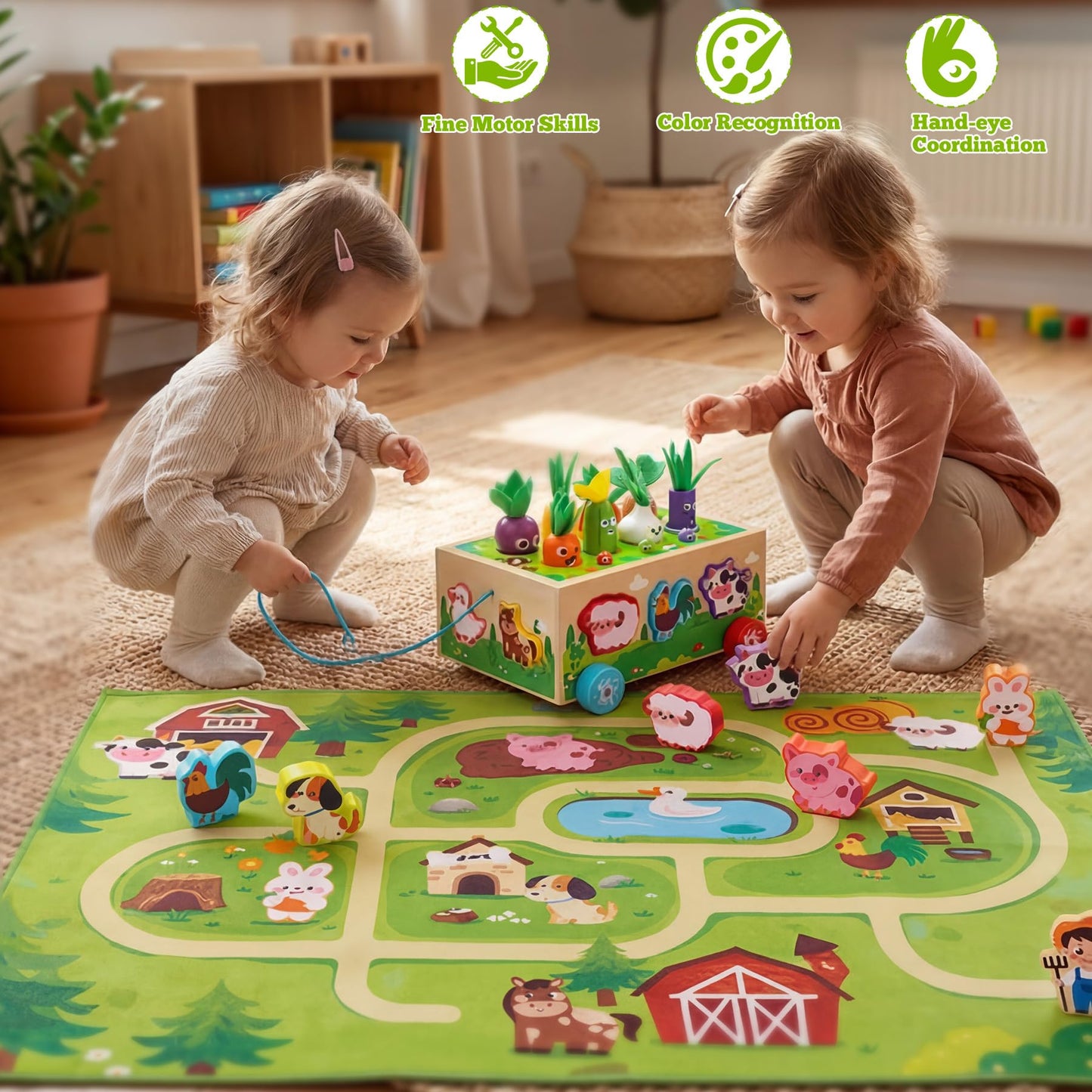 Montessori Toys for 1-3 Year Old Girls Boys|Birthday Gifts for 1 Year Old|Shape Sorting with Game Map|Wood Animal Farm Baby Toys for Baby 1+ 1-2 1st First Birthday Girl Easter Gifts