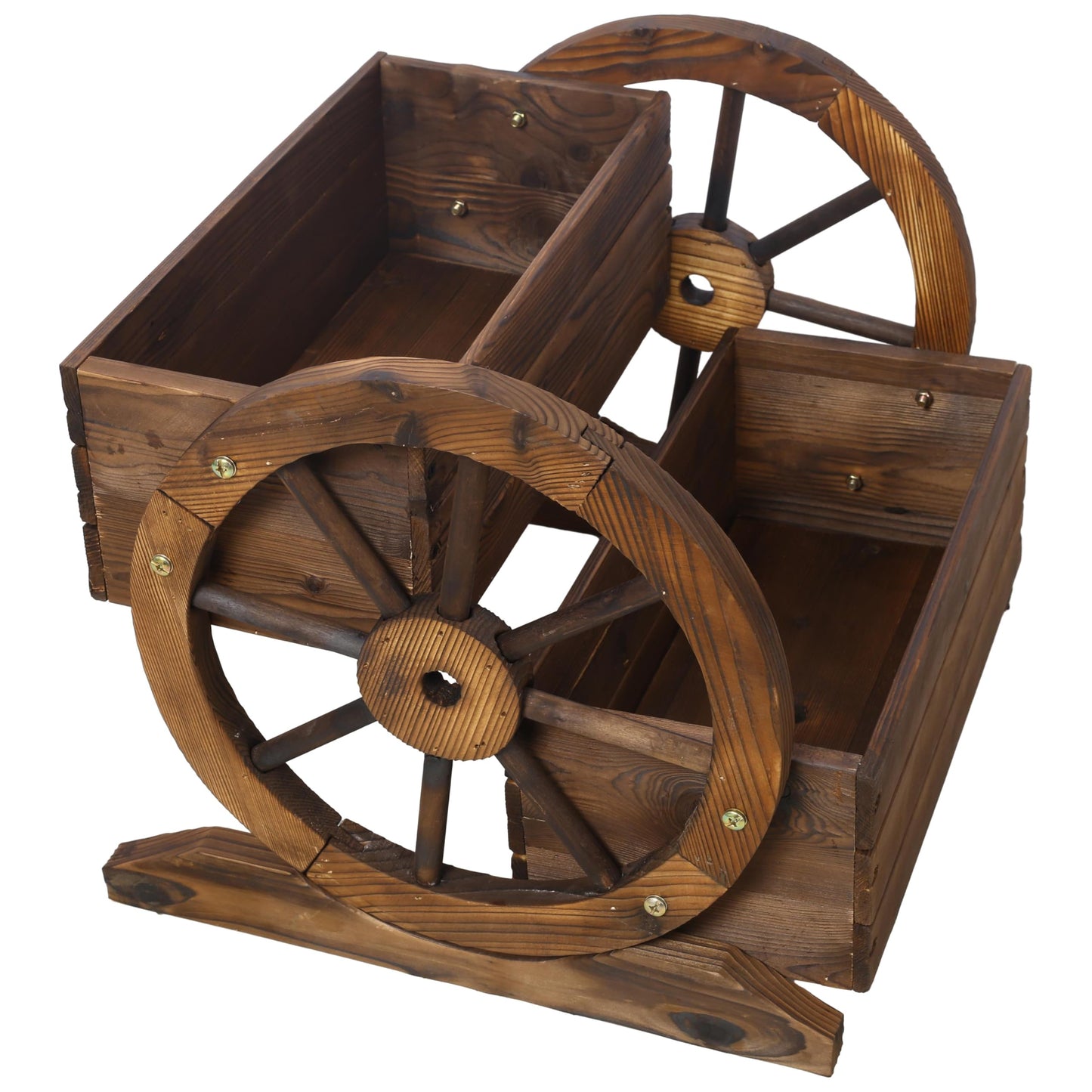 Lunanniu Wooden Wagon Wheel Planter Rustic 2 Tier Flower Box Outdoor Garden Cart Decorative Fir Wood Plant Holder Patio Yard Display Stand Rectangular Tiered Flowerbed Balcony Plant Stand