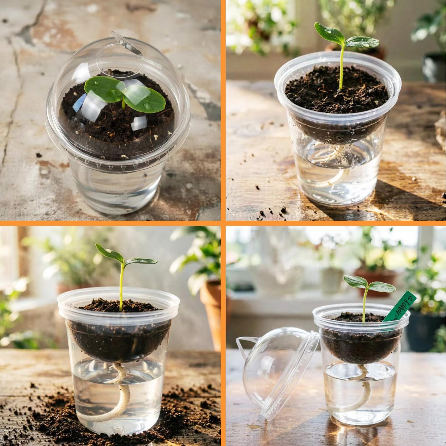 ORIMERC 15 Set Nursery Pots with Humidity Dome, Clear Nursery Pots with Drainage, Self Watering Small Plant Pots, Seedling Pots for Plants, Seed Starter Pots for Planting Vegetables Fruit (Thick)