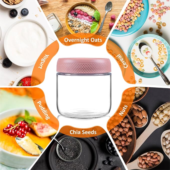 8 oz/250 ml Clear Glass Storage Canister with Airtight Lid, 4 Pack Small Cute Decorative Container Jar for Overnight Oats, Snacks, Yogurt, Cereal, Fruit, Salad, Spice, Sugar, Coffee, Tea