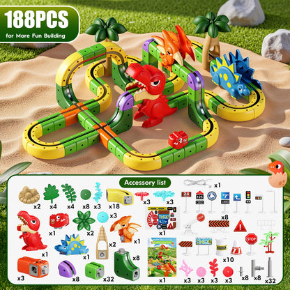 SnapGlowz Upgrade Magnetic Train Set: 188PCS 3D Infinity Racer Electric Train Set for Kids Flexible Cube Track Anti-Gravity Dinosaur Train Toys Gifts for 3 4 5 6 7 8-12 Year Old Boys Girls