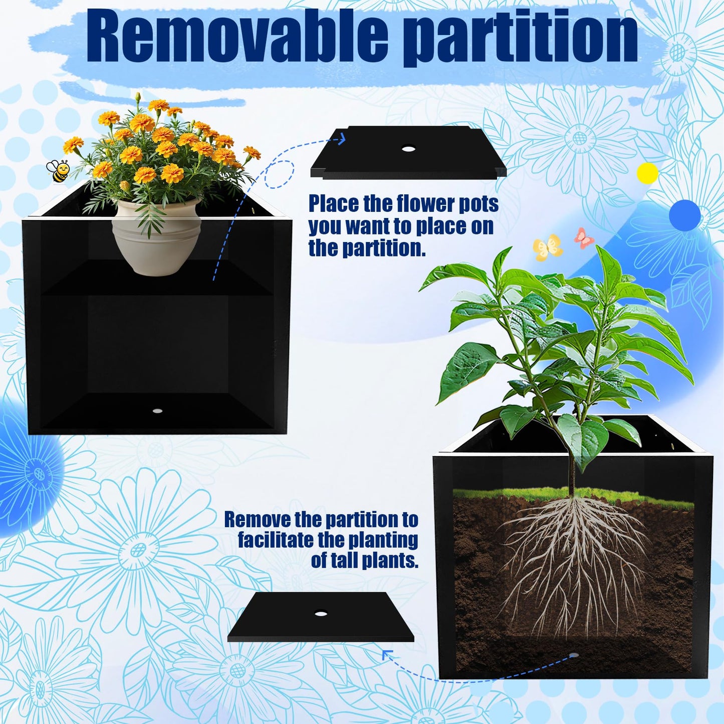 Srehloe Metal Planter Box for Outdoor Plants 20" x 20" x 20" Large Square Planter Cube Steel Heavy Duty Flower Pot with Insert Shelf and Drainage Holes Suitable for Patio Yard Garden Porch Hotel