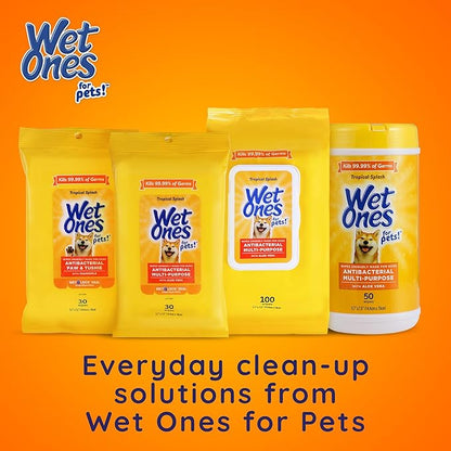 Wet Ones for Pets Multipurpose Dog Wipes with Aloe Vera, Tropical Splash Scent - Extra Large Pet Bathing Wipes with Wet Lock Seal for Paws and All-Over Use, 10 Count