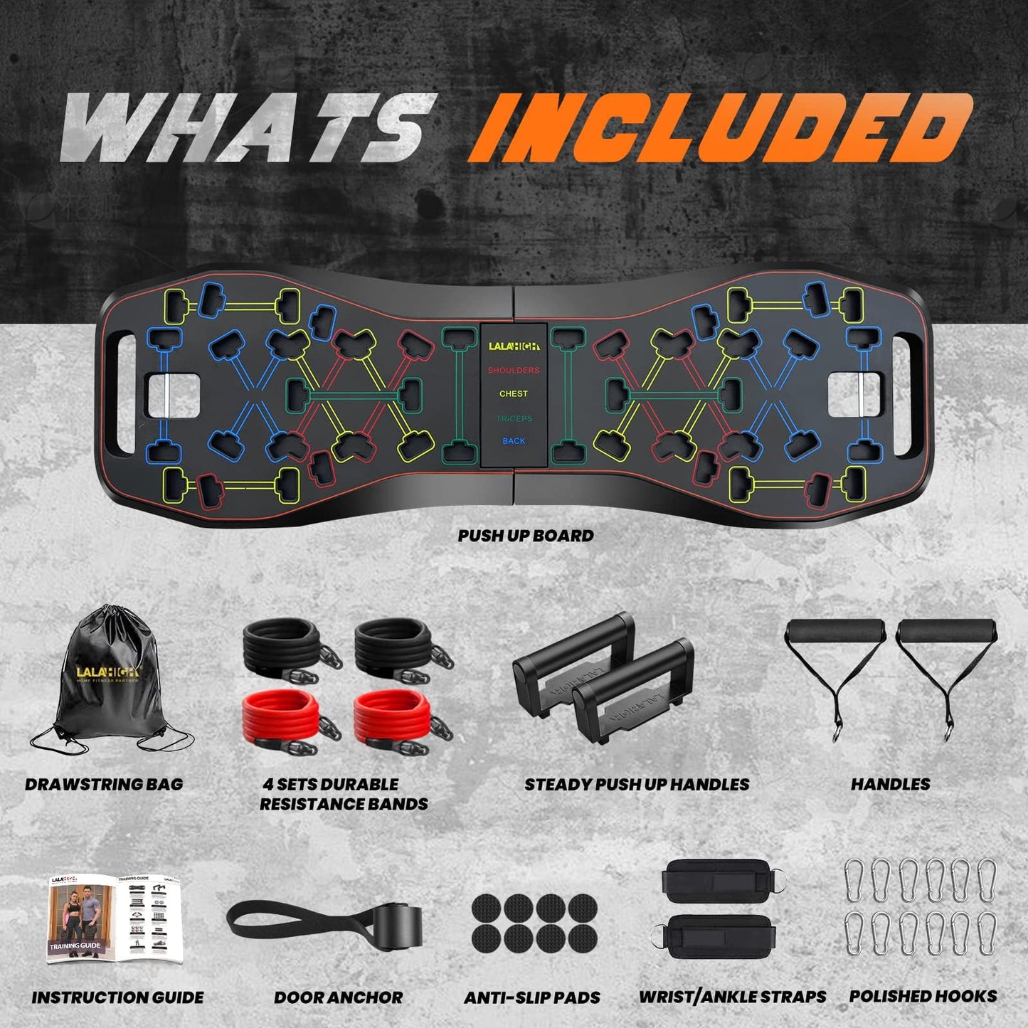 LALAHIGH Push Up Board,36 in 1 Home Gym Equipment with Ab Roller Wheel & Resistance Bands, Portable Foldable Workout Board for Full Body Strength Training Men Women
