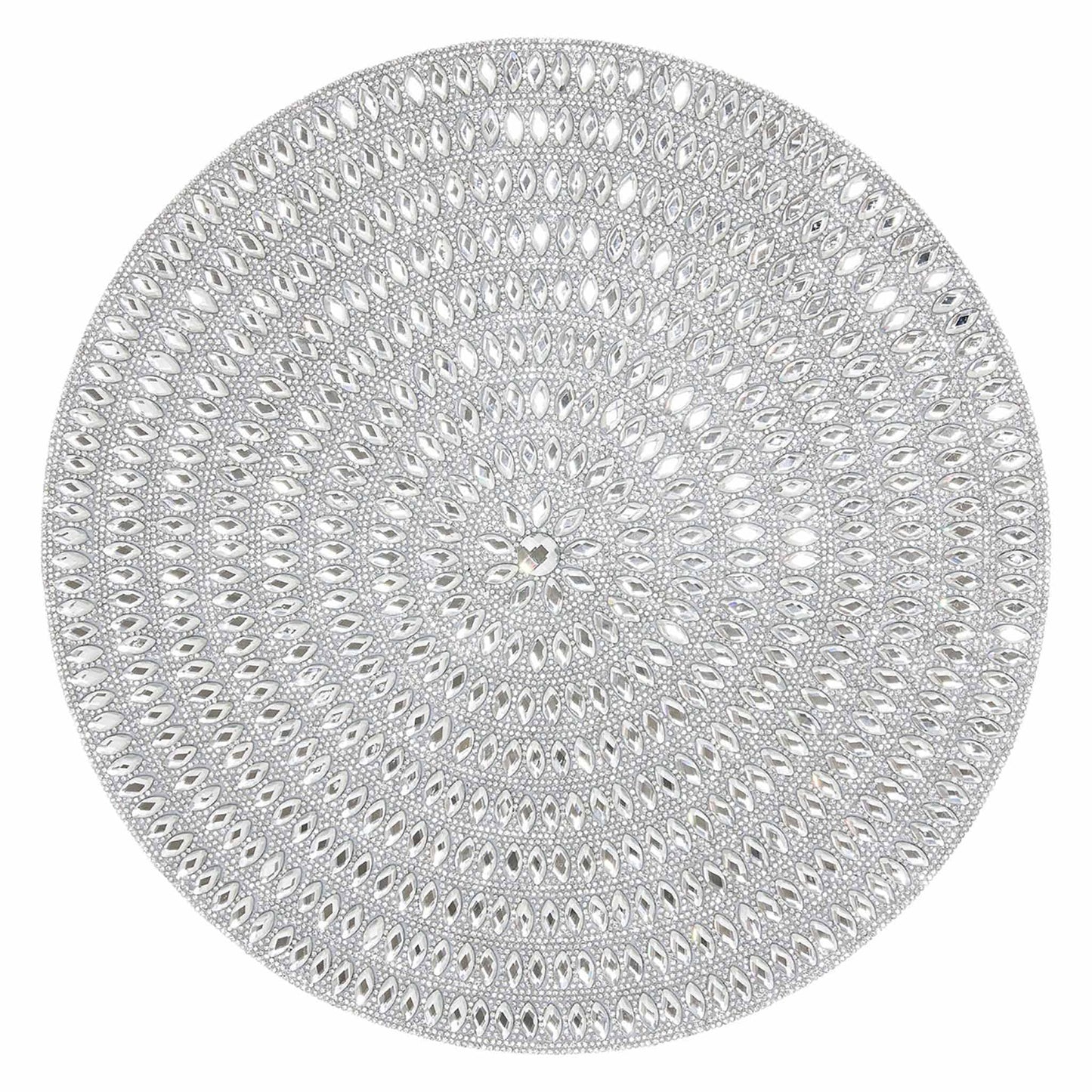 Flower Placemat, Stunning Glass Rhinestones, Protective Felt Back, for Formal Dining Tables Setting, Events, Wedding, Silver, 15", Sold Individually