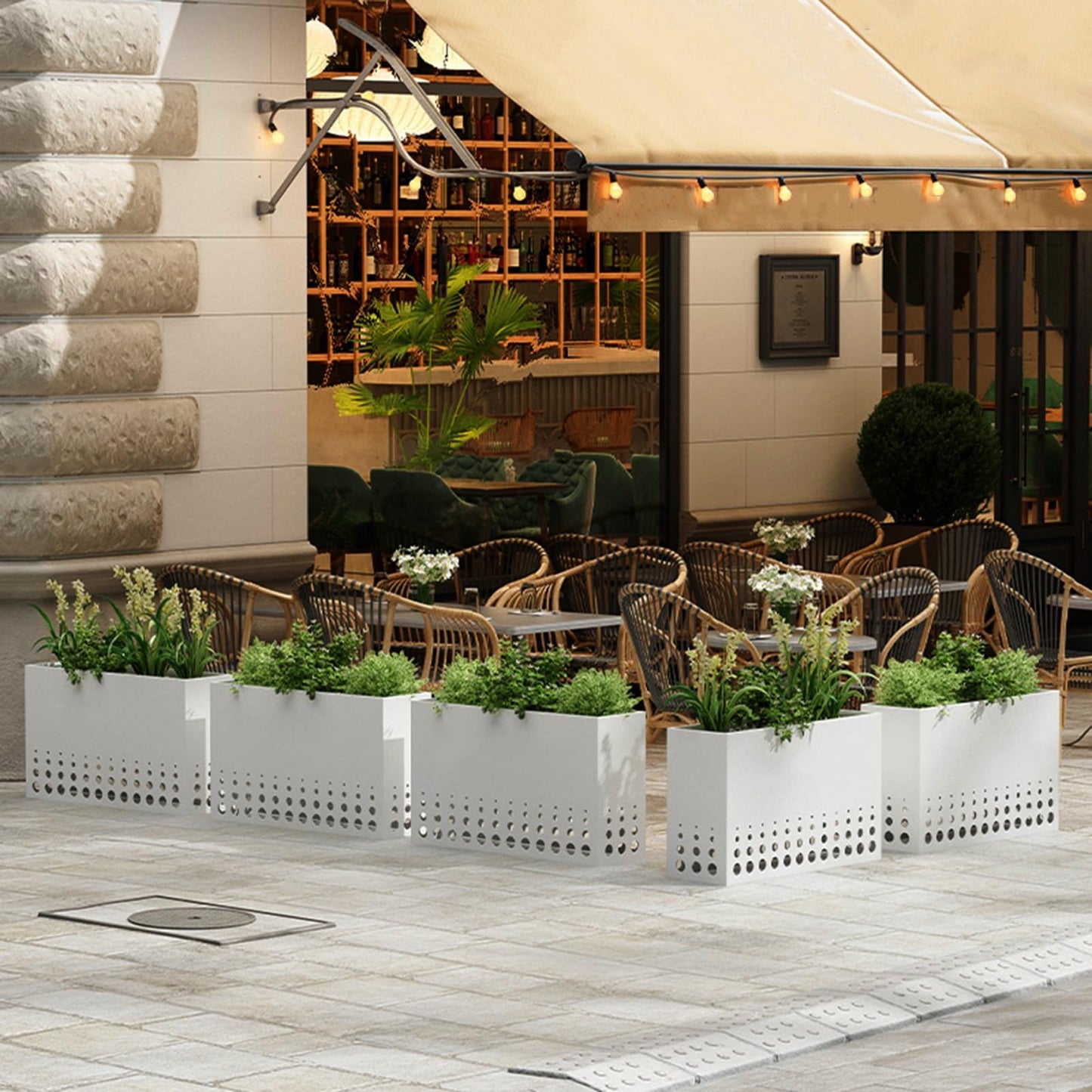 YJEUZCD Metal Planter for Outdoor Plants, Rectangular Spliced Flower Box Partitions, Commercial Restaurant Dining Table Low Fence, Garden Screen Divider(White,120x60cm/47.2x23.6in)