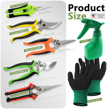 SHRJ 15Pcs Garden Tool Set Heavy Duty Stainless Steel Gardening Hand Tools with 5 Garden Shears Non-Slip Rubber Grip Spade Shovel Organizer Handbag Gardening Gifts for Family Friends