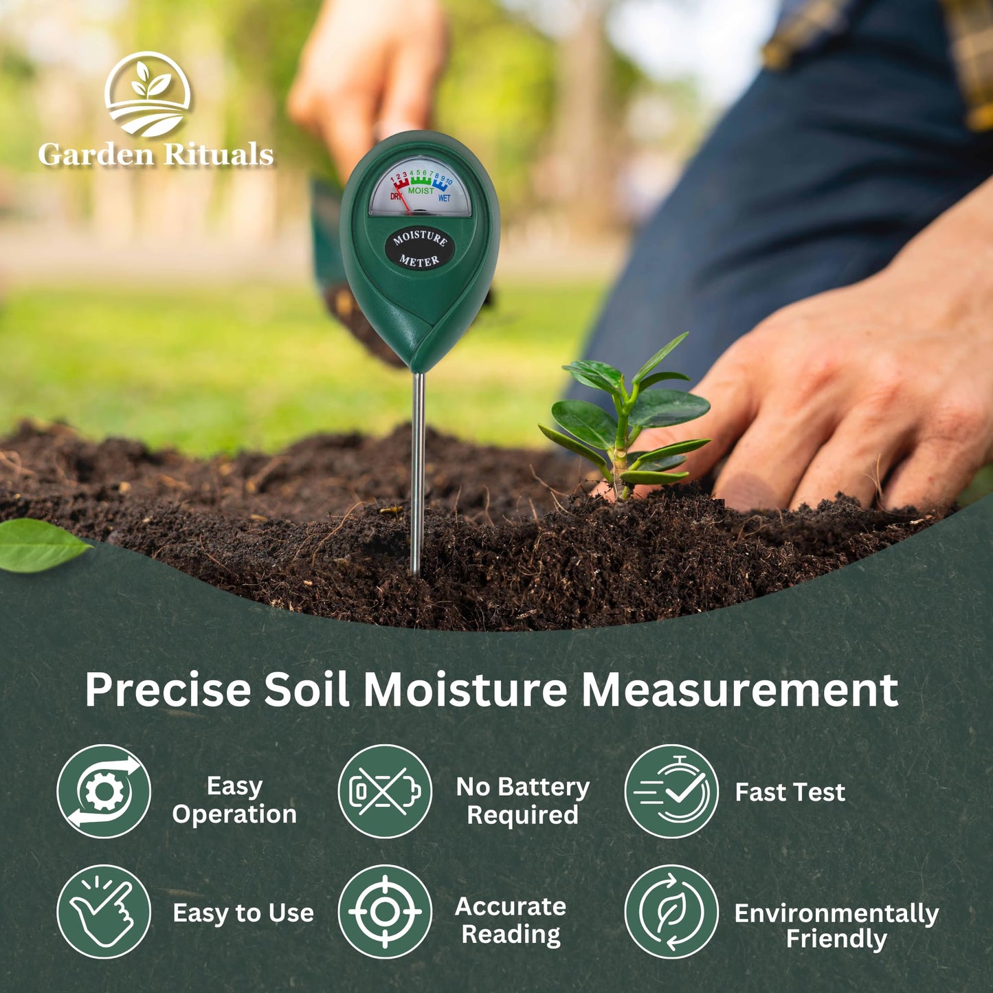 Garden Rituals - Soil Moisture Meter for Indoor Plants, Accurate Plant Soil Moisture Meter with Precision Sensors, Easy to Use, Compact and Ergonomic Design, The Ultimate Water Measurer for Plants