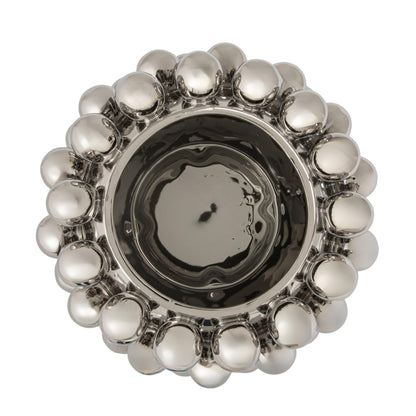 Bloomingville Stoneware Planter with Balls, Chrome Finish