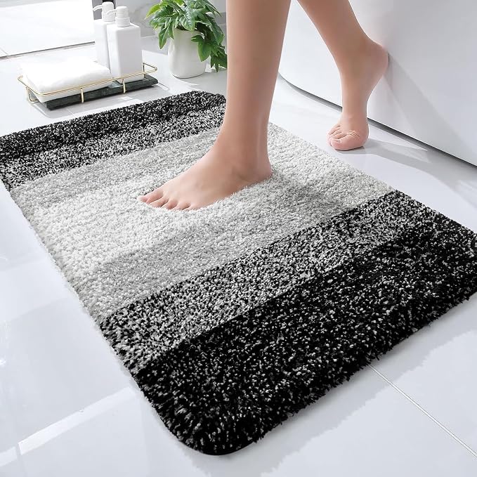 OLANLY Small Bathroom Rugs Mat 24x16, Extra Soft Absorbent Microfiber Bath Rugs, Rubber Backing, Quick Dry, Machine Washable Bath Mats for Bathroom Floor, Tub and Shower, Home Decor Accessories, Black