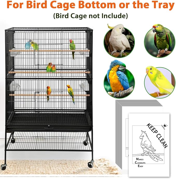 Bird Cage Liners, Bird Cage Paper Liners, 50pcs Disposable Cage Liners, Pre-Cut Bird Cage Liners for Parrot, Parakeet, Conure, Cockatiel, Kraft Paper Cage Liners, 17 X 11 inch, White