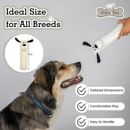Durable Tough Cotton Canvas Squeaky Dog Toys, Eco-Friendly Interactive 2-Pack Chew Toy Set for Small, Medium & Large Dogs, Ducky & Dawgy (White)