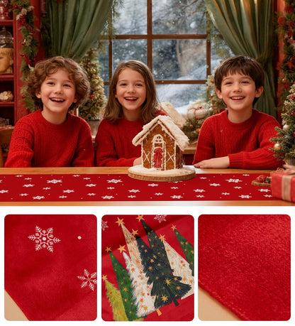 CHAMBERY Christmas Table Runner,13''X72'' Seasonal Christmas Tree Snowflakes Seasonal Decorations Table Runner, Perfect for Party Dinner Table Decor,Kitchen,Mantel,Bedroom Decoration