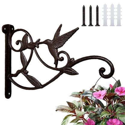 FLORWOD Planter Hooks for Wall, 10 Inch Heavy Duty Outdoor Plant Hangers, Decorative Iron Wall Hooks for Lanterns, Hummingbird Style, 1pc