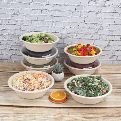 JAYEEY 32 oz Disposable salad bowls with lids, Sugarcane Fiber Paper Bowls take away food containers Plant Fibers Freezer Safe 50 Pack