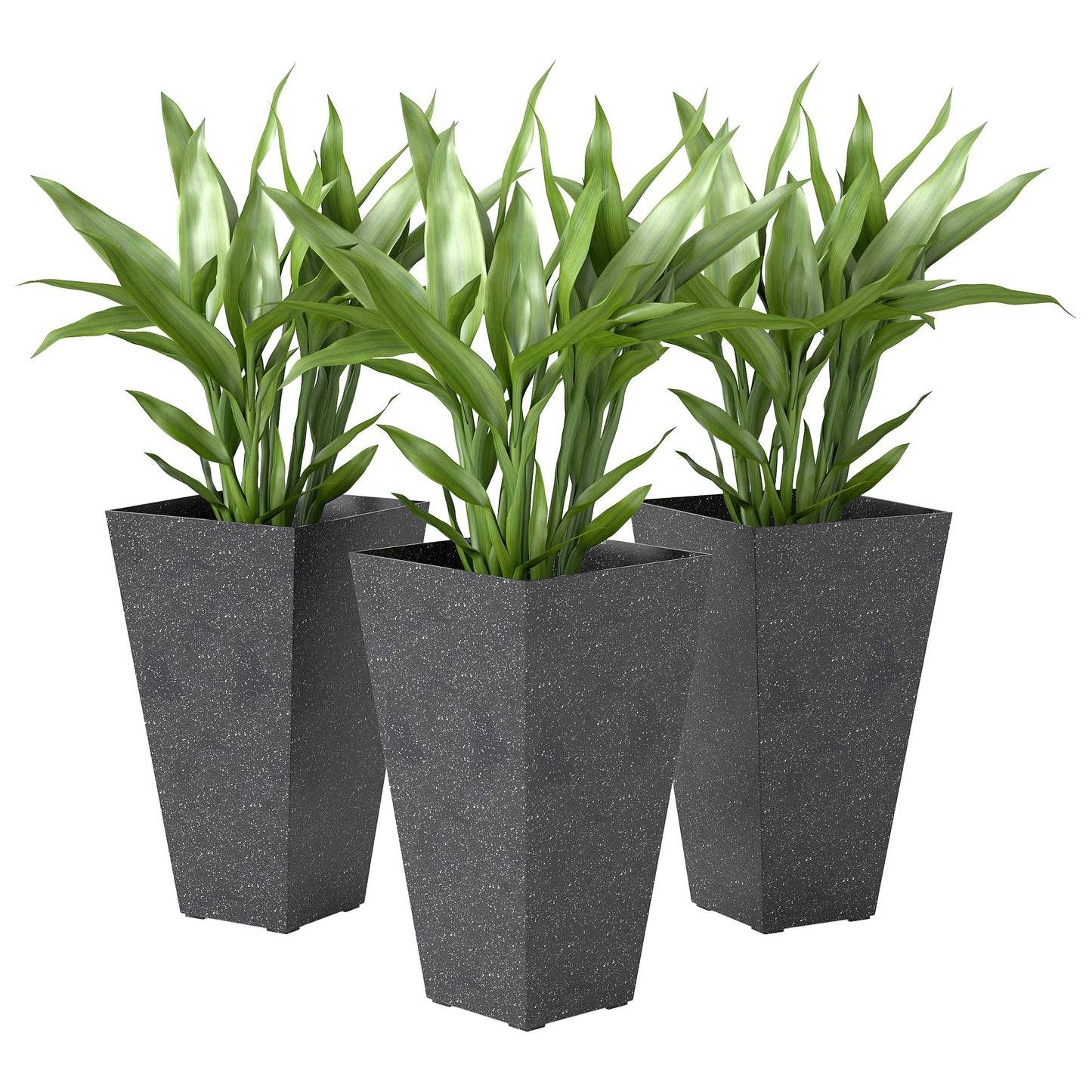 Outsunny 28 Inch Tall Planters for Outdoor Plants, Set of 3 Plastic Flower Pots with Marble Finish and Drainage Holes, Stackable Tapered Large Planters for Indoor Plants, Front Porch Decor, Black