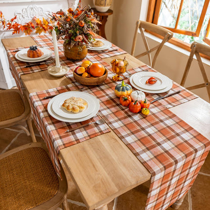Joyfol Day Thanksgiving Rust Tartan Table Runner - 13x90 Inch Fall & Halloween Decor, Scratch-Proof Washable Plaid Table Decoration for Dining/Kitchen Buffet