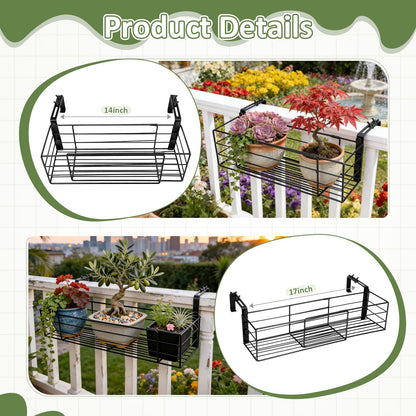 Youyole Railing Hanging Planter Holders, Adjustable Balcony Flower Pot Rack Stand, Expands 14"-27" Iron Hanger Hooks Fit Almost Any Balcony, Fence or Deck Railing up to 6" Wide(Black)