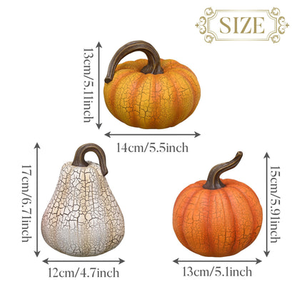 Valery Madelyn Fall Pumpkin Table Decor Cracked Pumpkin Figurine Fall Decoration for Home, 3pcs Resin Autumn Harvest Thanksgiving Halloween Party Tabletop Centerpieces, 6.7 inch