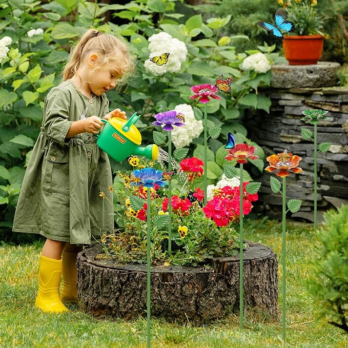 4 Pack Bee Watering Station - Flowers Butterfly Feeder, Bee Water Feeders for Outside, Metal Garden Decor, Bee Baths for Garden Yard Patio (Blue,Yellow,Red,Green)