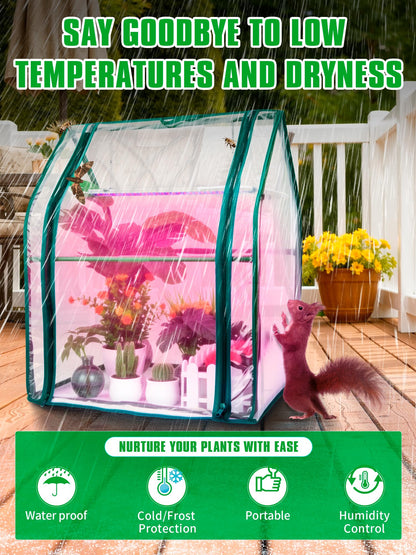 Hugbow Mini Green House with Grow Light, Mini Greenhouse Indoor, 15W Full Spectrum Plant Lights & Timer for Seed Starter Tray, Indoor Outdoor Plants 24"x16"x20"