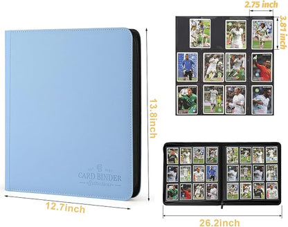 12-Pocket Business Card Binder holds 720 Cards, Premium Diamond Texture PU Leather Name Card Holder Organizer with Zipper, Black Sleeves Side Loading Card Book for Collectors