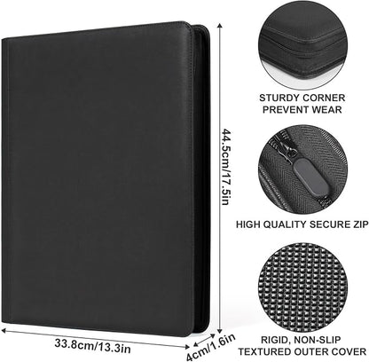 GEAoffice 16 Pocket Trading Card Binder for 1000+ Cards, Ringless Side-Loading 4x4 Card Binder with Zipper Closure, PU Leather 1024 Card Binder for MTG/TCG/Baseball/Sports&Game Cards, Black