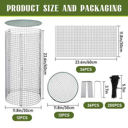 Otoolling 12 Pack 24" x 12" Garden Plant Protectors from Animals with Detachable Covers Metal Plant Cage Chicken Wire Cloche with Ground Stakes and Nylon Tie for Flower Vegetable to Keep Animals Out