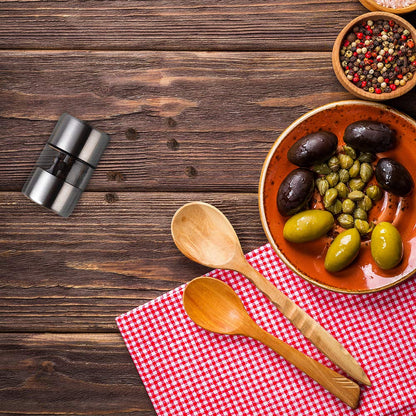 T-mark Premium Sea Salt and Pepper Grinder Set - Spice Mill with Brushed Stainless Steel, Small Portable Ceramic Salt & Pepper Shakers (2-Pack)