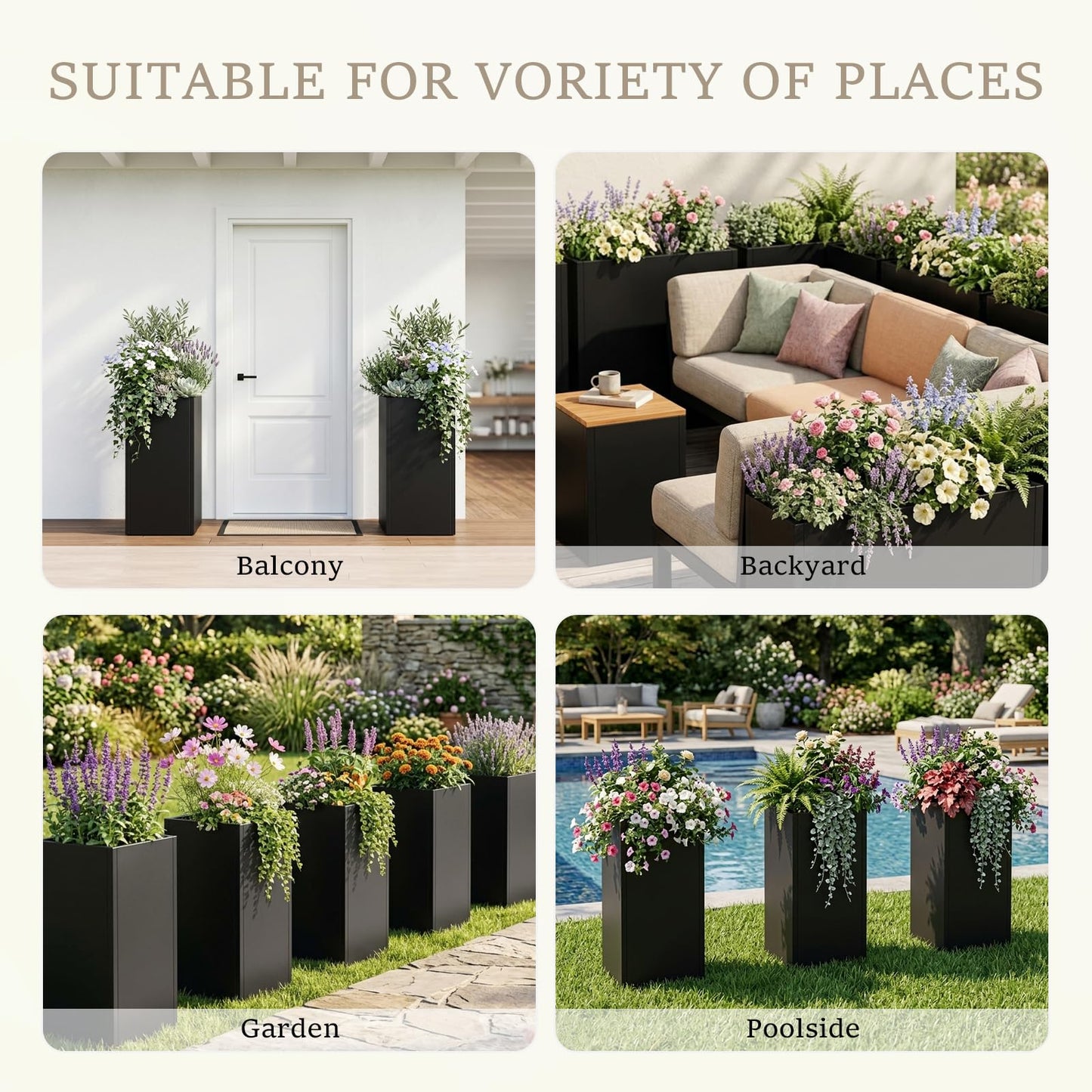 Baotree Metal Planter Box for Outdoor, Garden Planter Spliced Flower Pot with with Removable Insert Shelf, Rust Resistant for Indoor Outdoor Patio Porch Commercial Residential-30 x 14" x 14"