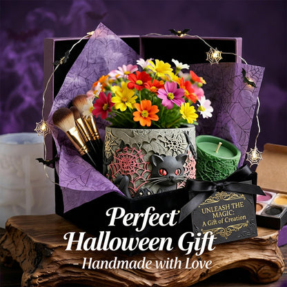 QUDYNZAL 1Pc Gothic Black Cat Jar Silicone Mold 3D Spooky Spiderweb Resin Mold for Epoxy Casting, Concrete DIY Makeup Brush Holder Succulent Planter Pen Cup Candle Handmade Halloween Gifts Home Decor