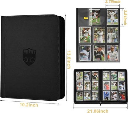 360 Cards Ringless 9-Pocket Side Loading Trading Card Binder, PU Zipper Fixed Page Card Album for TCG Sports Cards, Not Fit Top Loaders (Black)