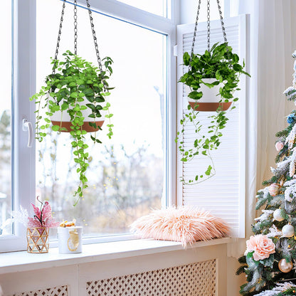 Kvetto Set of 2 Hanging Planters for Indoor Outdoor Plants, 8 Inch Self-Watering Hanging Flower Pots with Drainage Hole & Removable Water-Storage Tray (Hooks)