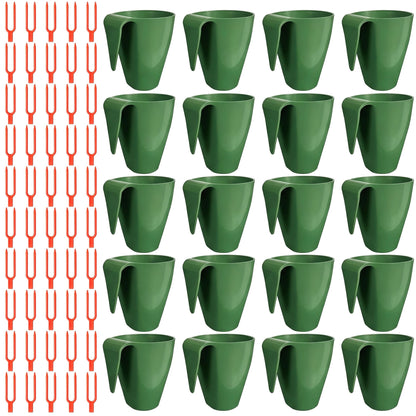 Wilafury 20Pcs Propagation Cups, Small Strawberry Propagation Cups with 50 Vine Press Forks, Plastic Planter for Rooting, Garden Greenhouse Balcony, Green