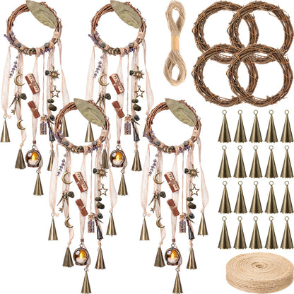 ElaraBerry 4 Sets Witch Bells DIY Kit Witchy Door Knob Hanging Decor Protection Witch Bells Craft for Door Window Garden