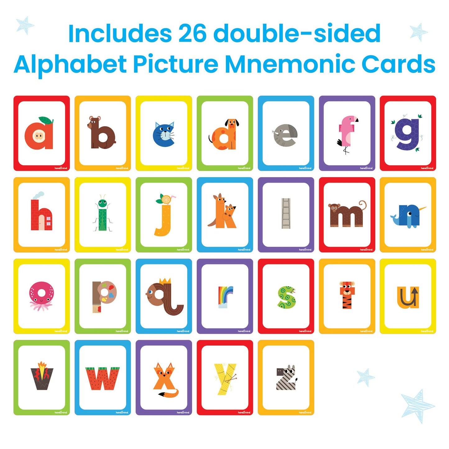 hand2mind Alphabet Picture Mnemonic Cards, ABC Flashcards for Kids, Classroom Alphabet Cards, Early Learning Flash Cards, Letter Recognition, Montessori Alphabet Cards, Toddler Learning Activities